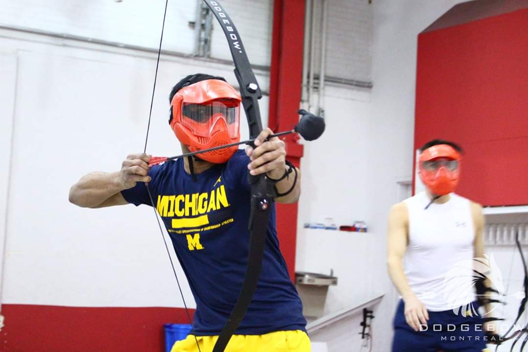 Drawing a bow at dodgebow in Montreal