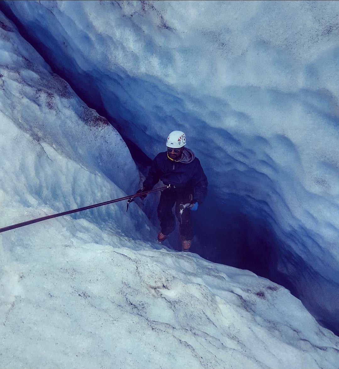 Glacier climbing in a crevasse in Alaska